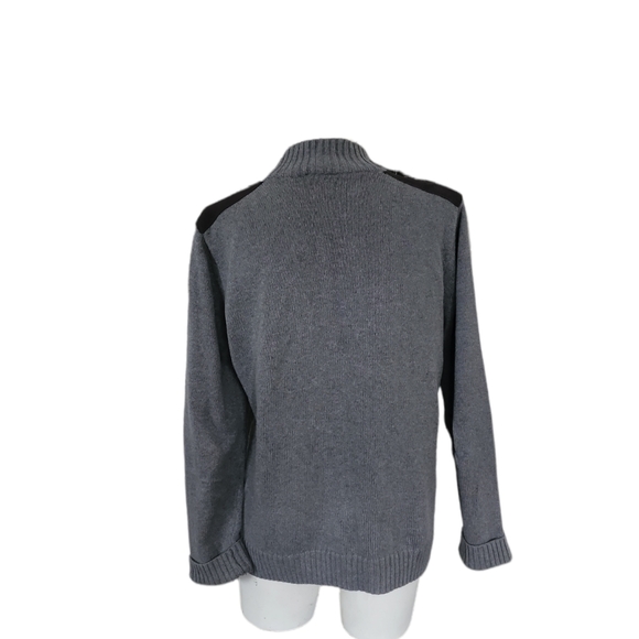 Men's Apt 9 Full Front Zipper Cardigan / Black Shoulder Patches Size L - Picture 2 of 9